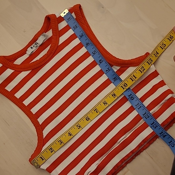 LIKE NEW NA-KED ASOS Red and White Ribbed Tank Top Crop Top with Ruffled Hem - Picture 4 of 6